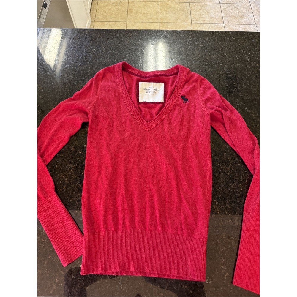 Abercrombie And Fitch Womens Red Sweater Sz L V-neck Y2K Vibes Slim